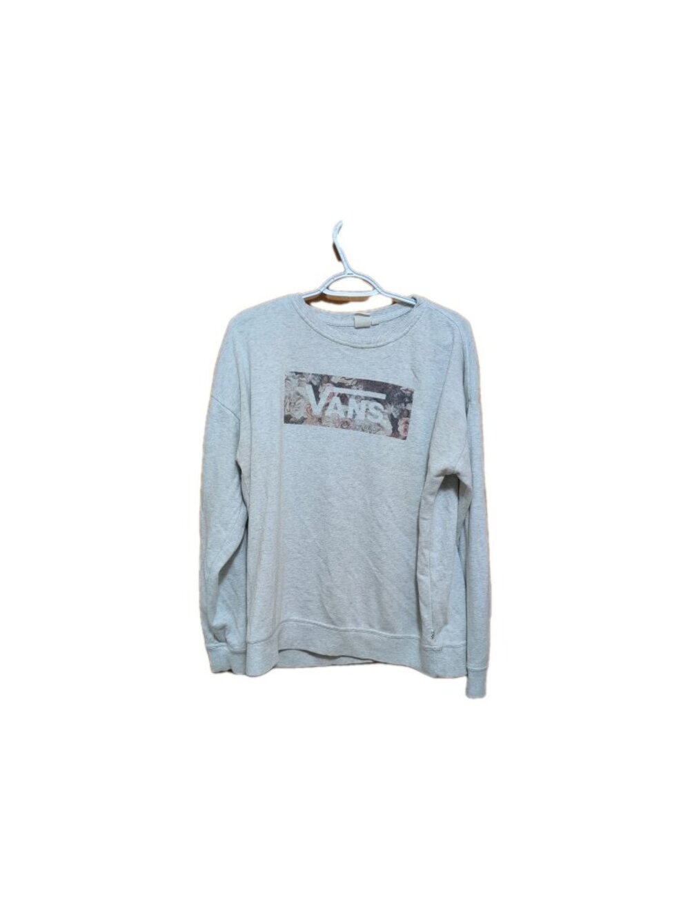 VANS Sweater‎ Mens XL Gray Long Sleeve Pullover Crewneck Logo Graphic Floral